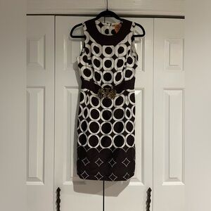 TORY BURCH size 4 dress (brown and white with gold detail)